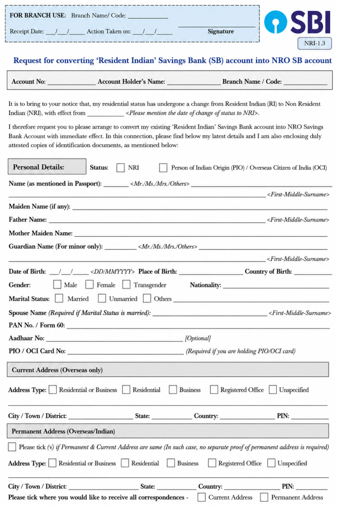 Resident to NRO Account Conversion Form