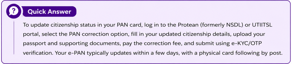 Update Citizenship Status in PAN Card for NRIs 