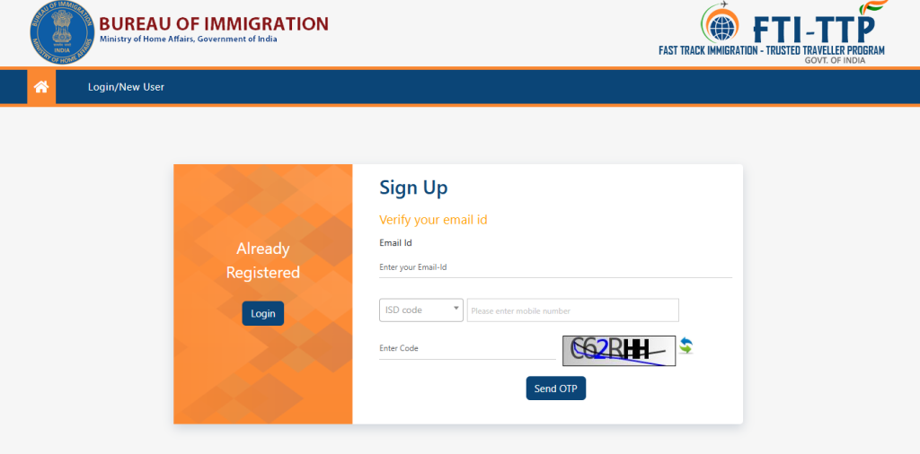 Fast Track Immigration in India (FTI-TTP): Registration